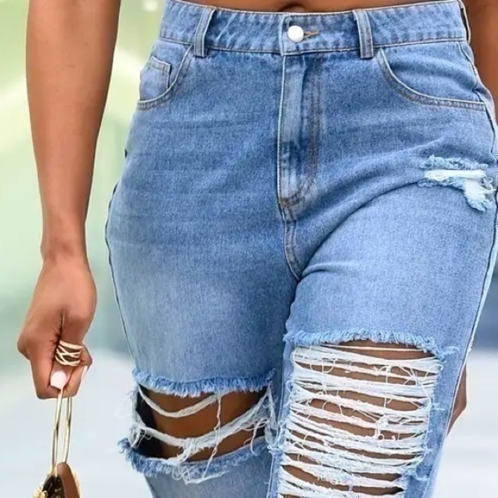 Bershka ripped all over denim jeans size 10 gently preloved